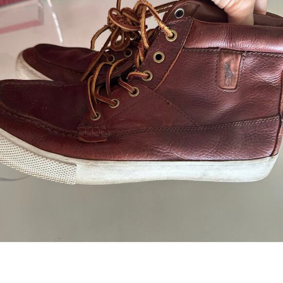 Polo Ralph Lauren Shoes Tavis Brown Leather High Top Sneakers Boots Men Size - Picture 9 of 16